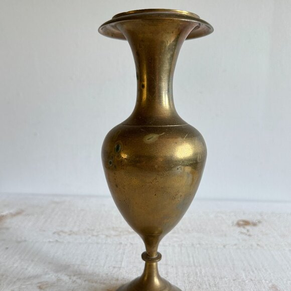 Vintage Brass Vase with Simple Detailing - Made in India - Picture 2 of 10